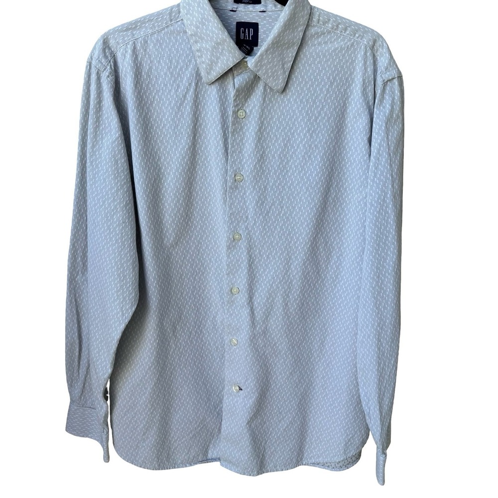 GAP Fitted Premium Tailored Preppy Minimalist Shirt Blue Geometric Mens 16 L